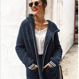 Jacket fuzzy fleece long open front